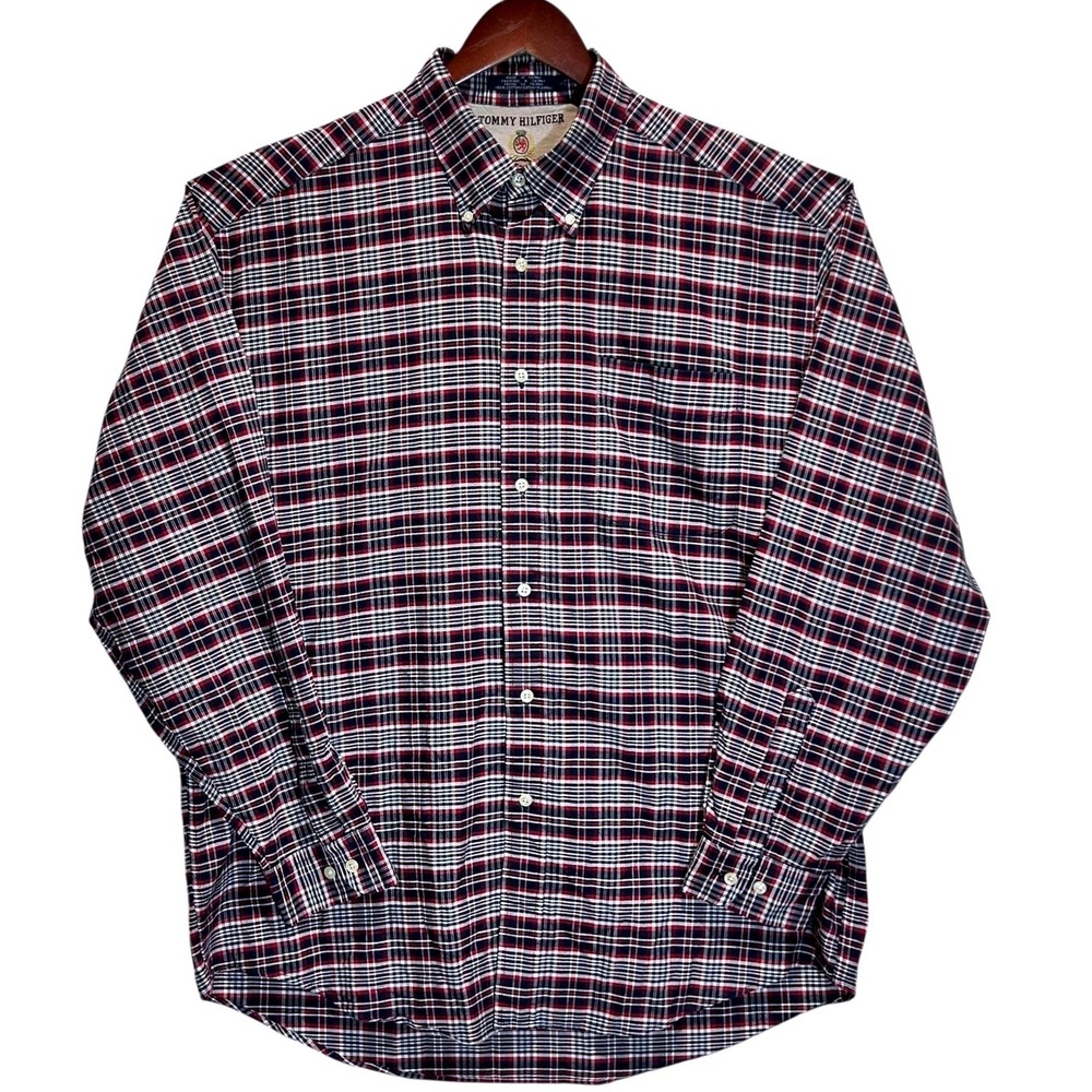 Vintage Tommy‎ Hilfiger Plaid Shirt Mens L Cotton Preppy Casual Heritage Classic